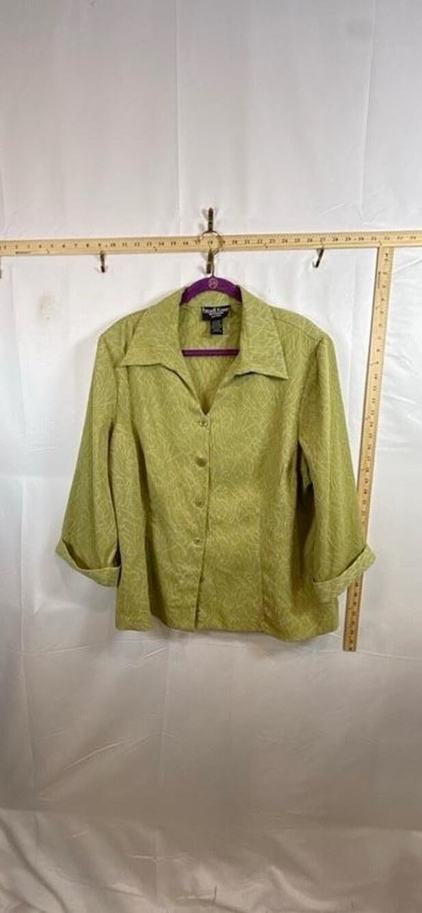 RUSSELL KEMP WOMAN Womens Plus Size 2X Blouse Green Textured Button Up 3/4 Sleev